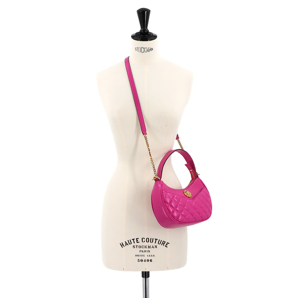 Versace Shoulder Hobo Quilted Handbag Leather Medusa Pink Bag